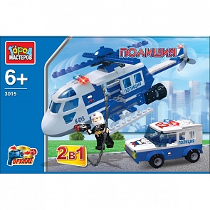 Конструктор – 2 в 1 Полиция: Вертолет с машиной (Город мастеров, UU-3015-Rsim)